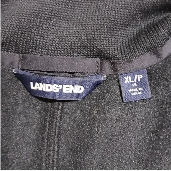 Lands' End XL/P Black Sweatshirt Style Full-Zip Long-Sleeved Micro-Waffle Jacket - Picture 2 of 14